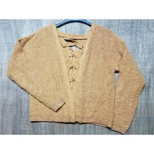 DEREK HEART Sweater Cardigan Size L, Braid Down Back, Orange, Thanksgiving, Fall
